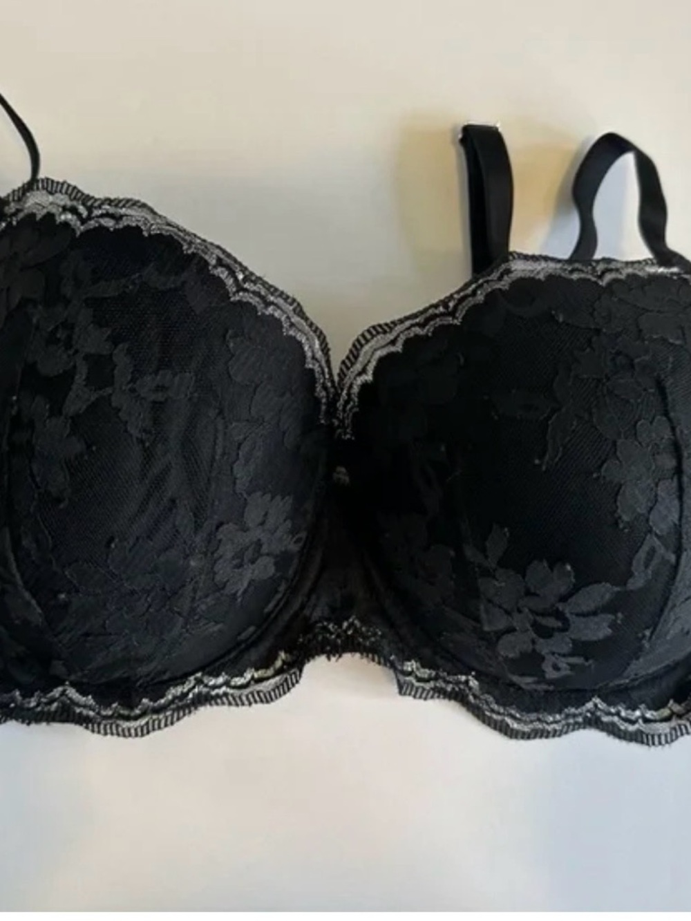 Victoria's Secret Black Lace Balconette Bra with Scalloped Trim